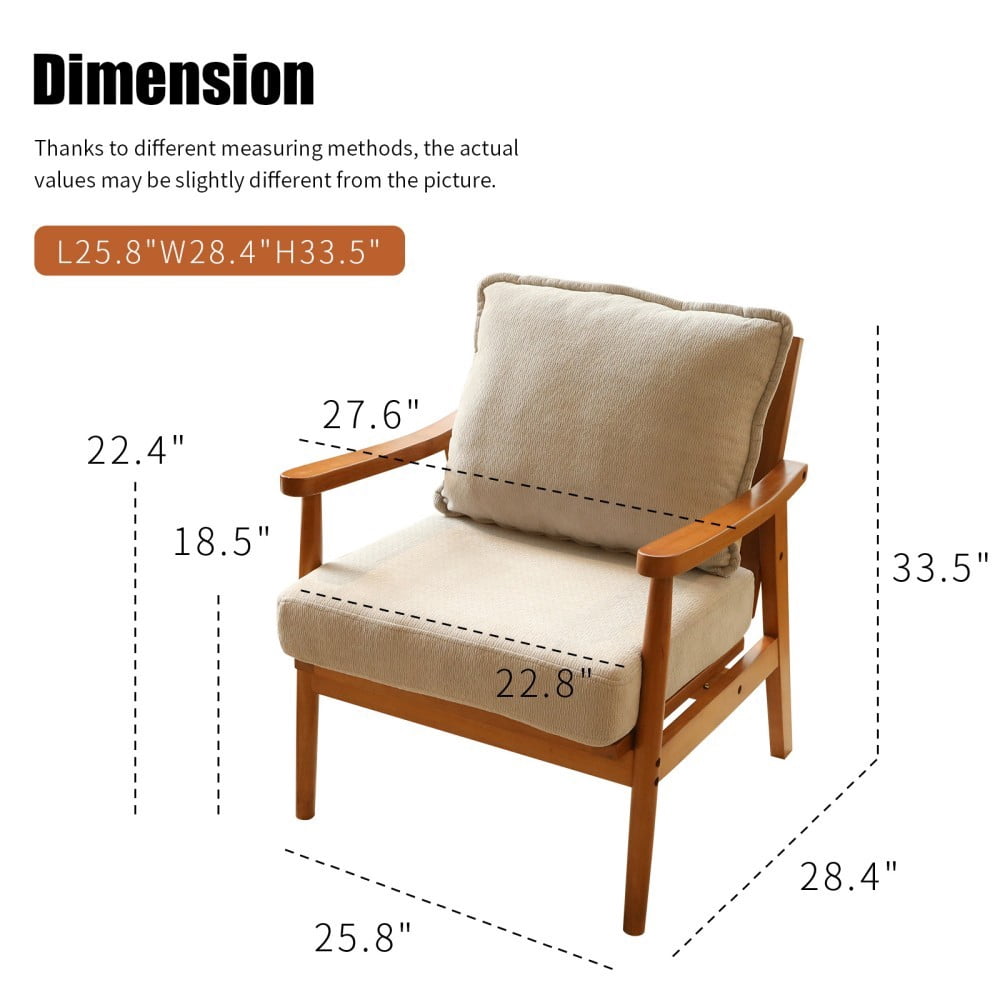 Accent Chair, Modern Upholstered Armchair with Soft Fabric Cushion & Solid Wood Legs, Cozy Reading Chair for Living Room, Bedroom & Apartment, Grey & Light Brown