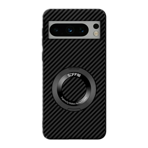 Carbon Fibre PC Case for Google Pixel 7,Magnetic Compatible with MagSafe Case 360° Rotatable Ring Stand Ultra Slim Protective Cover for Google Pixel 7,Black