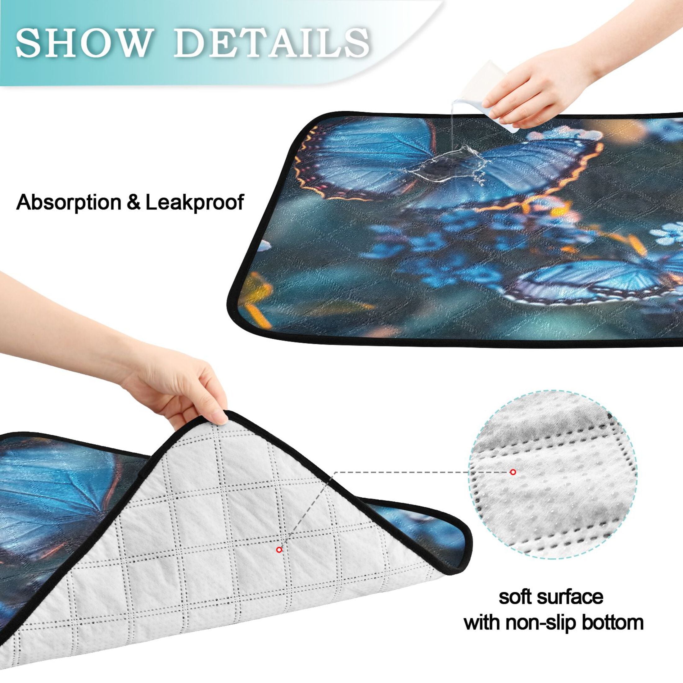 Washable Pet Pee Pads with Super Absorbent Reusable Training Pads for Dogs & Cats Beautiful Blue Butterfly