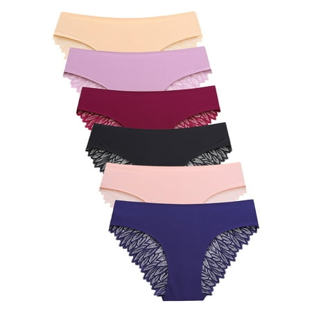 GHSOHS Womens Underwear Panty Underpants for Women Lingerie for Women Plus Size Fashion 6 Pack Underwear Silky Seamless No Show Panties Ladies Lace Bikini Lightweight Hipster Briefs Panties for  M