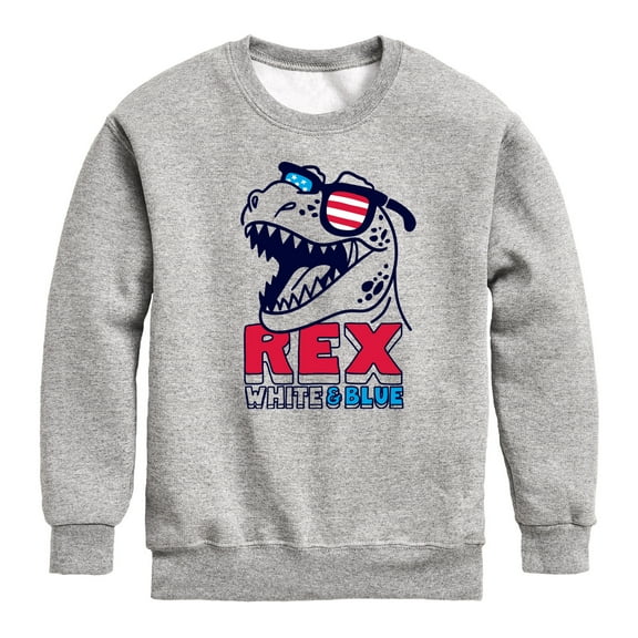 Instant Message - 4th of July - T Rex White & Blue - Toddler & Youth Crewneck Fleece Sweatshirt