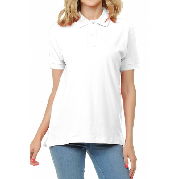 Basico (White) Polo Collared Shirts For Women 100% Cotton Short Sleeve Golf Polo Shirts For Women and Juniors