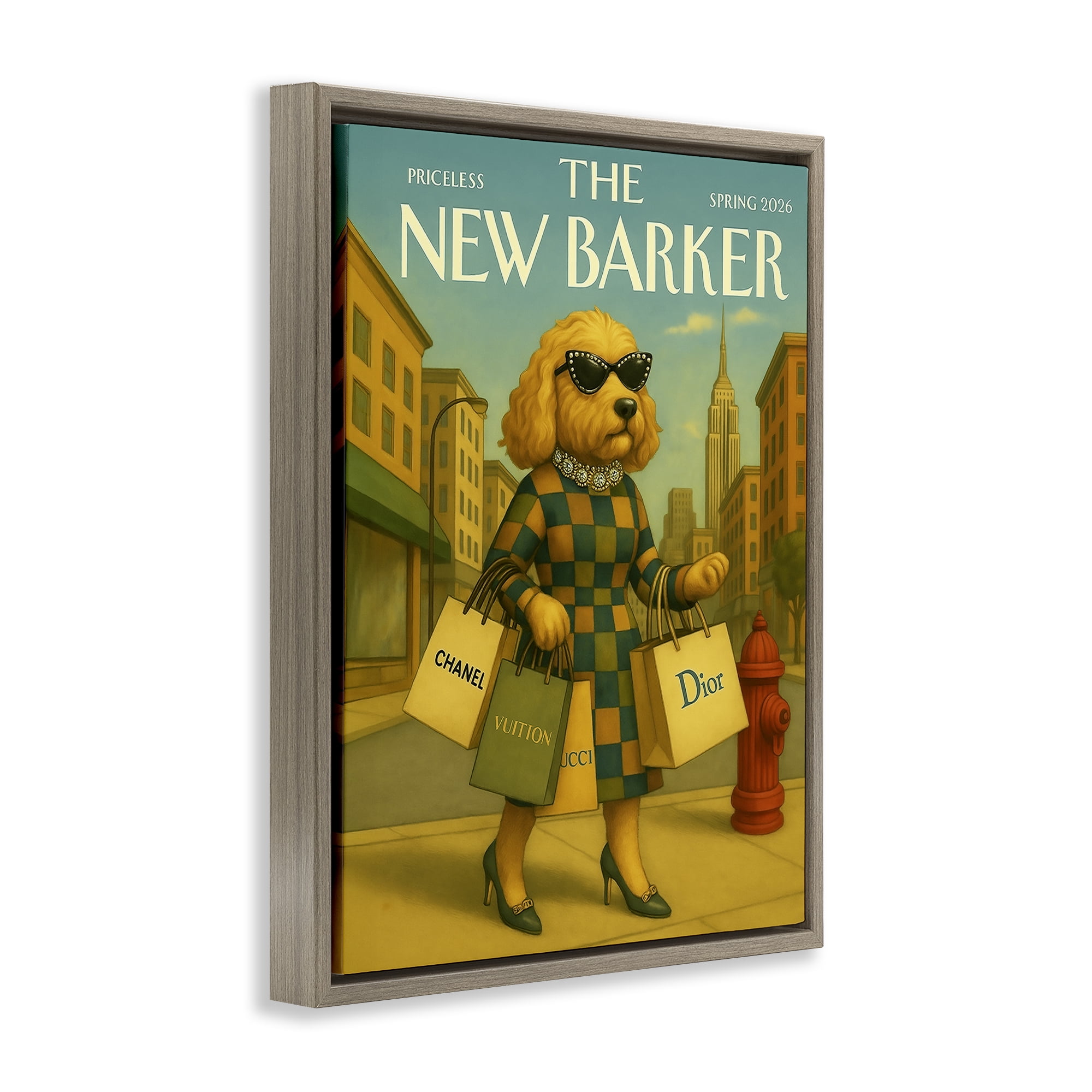 Stupell Industries New Barker Dog Magazine Brown Framed Floater Canvas Wall Art, design by Grotto Studios