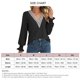 thumbnail image 4 of Top de encaje con cuello en V Manga larga Puños con volantes Camisa de mujer elegante informal de color sólido para citas de trabajo Negro S, 4 of 4