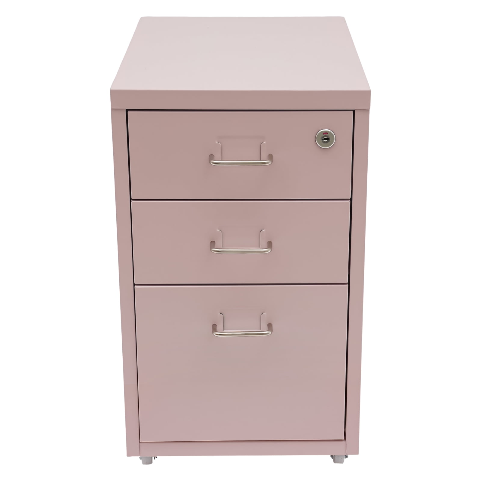 3 Tiers Pink Vertical File Cabinet Rectangular Metal Mobile File Cabinet with Lock Filing Cabinet for office, study, dresser
