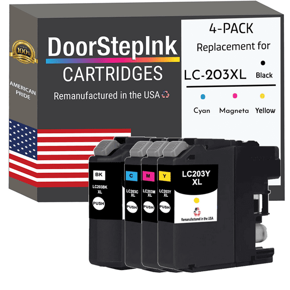 Remanufactured DoorStepInk Ink Cartridges for Brother LC203XL Black, Cyan, Magenta and Yellow (4Pack)