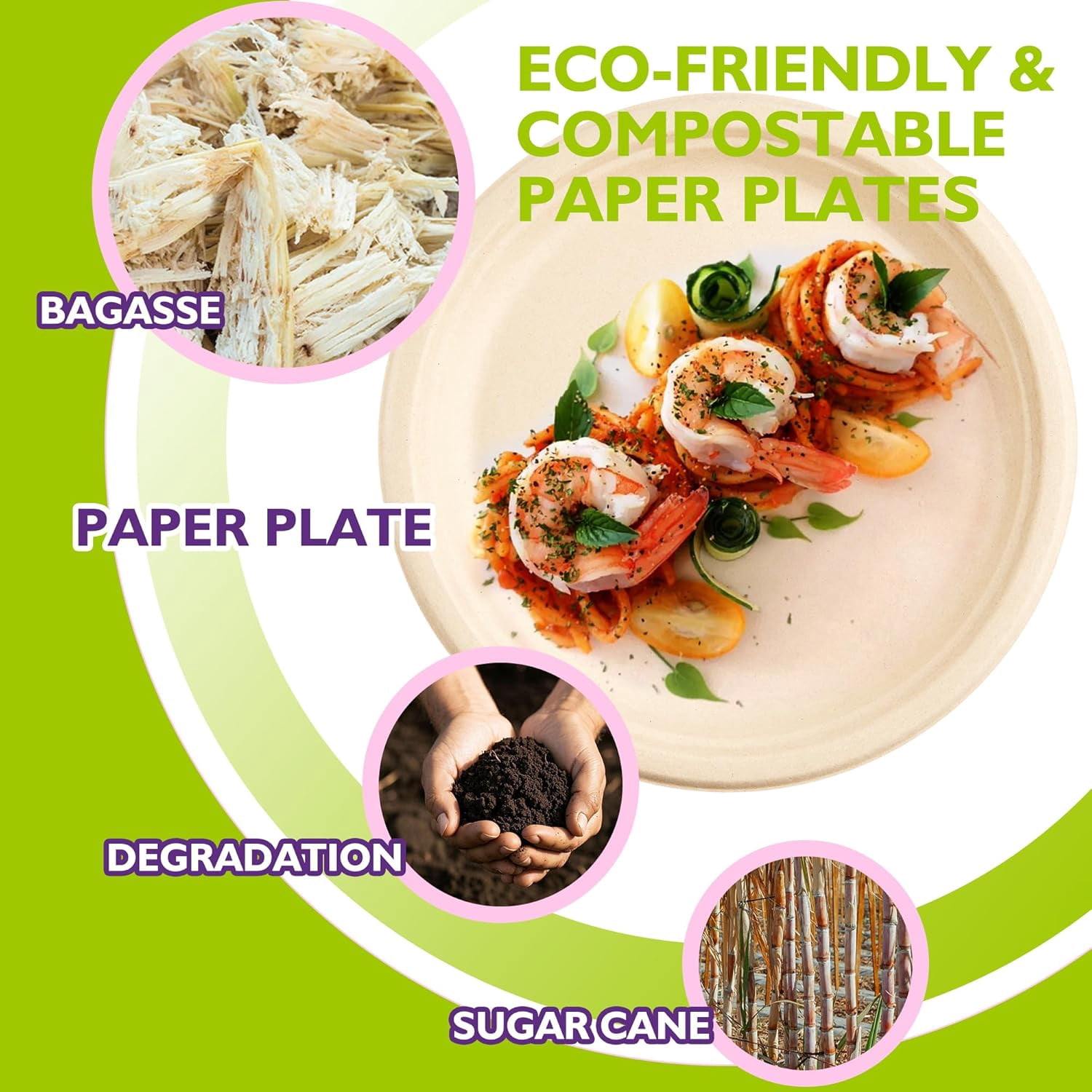 9 Inch 125 Pack Compostable Paper Plates, Biodegradable Heavy Duty Disposable Round Unbleached Brown Plates Made from Natural Sugarcane Fibers, for , Camping, Picnic