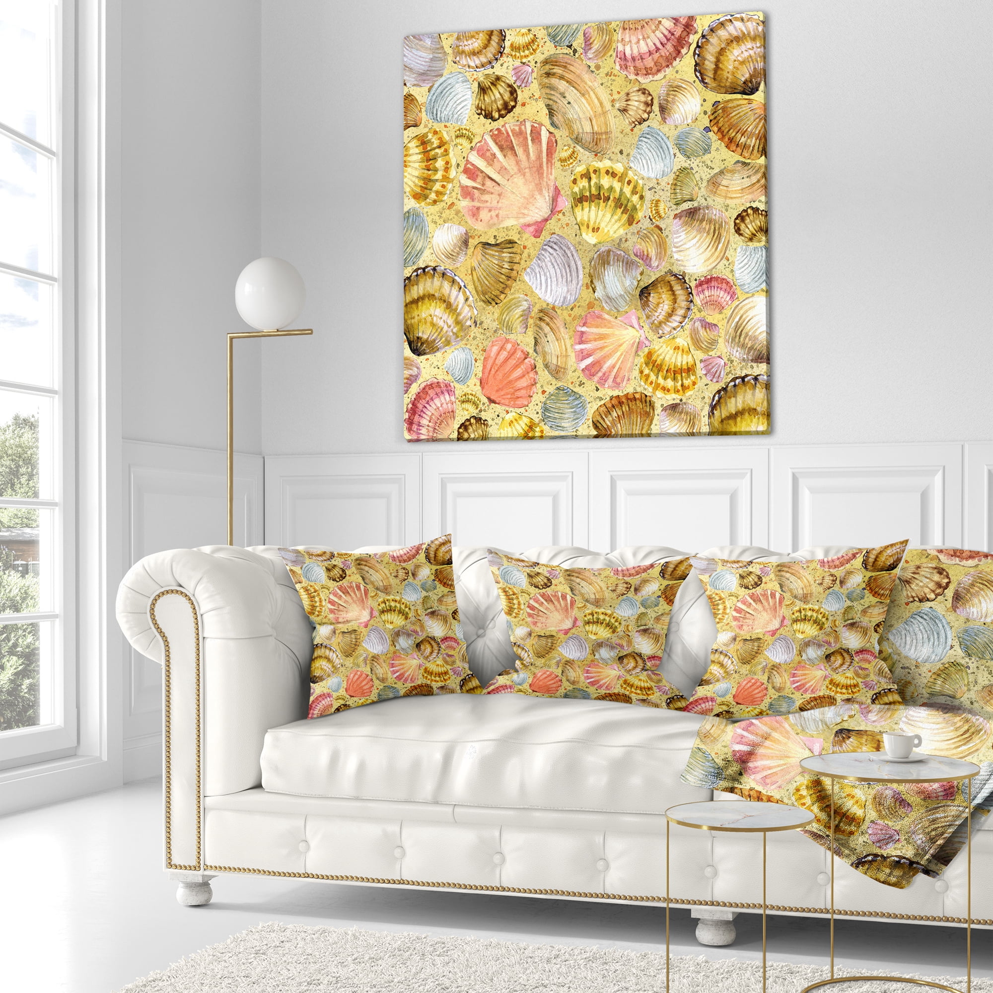 Designart Seashell and Sea Sand - Beach Photography Throw Pillow - 18x18