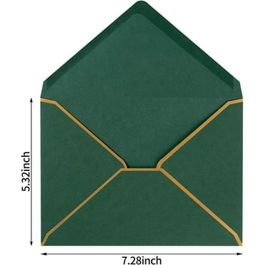 TRAHOO-50 Pack A7 Envelopes Dark Green 5 x 7 Card Envelopes Self-Adhesive V Flap Envelopes with Gold Border for Office, Wedding Gift Cards, Invitations, Graduation, Baby Shower, Parties