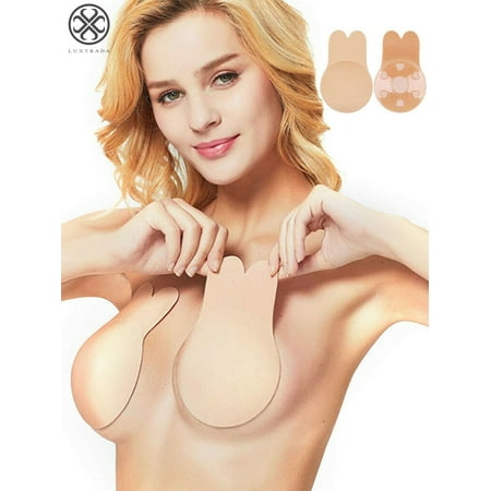Luxtrada Women Adhesive Lift Invisible Bra Backless Nipplecovers Push Up Bra Strapless Sticky Rabbit Ear  Skin  DD-DDD Cup