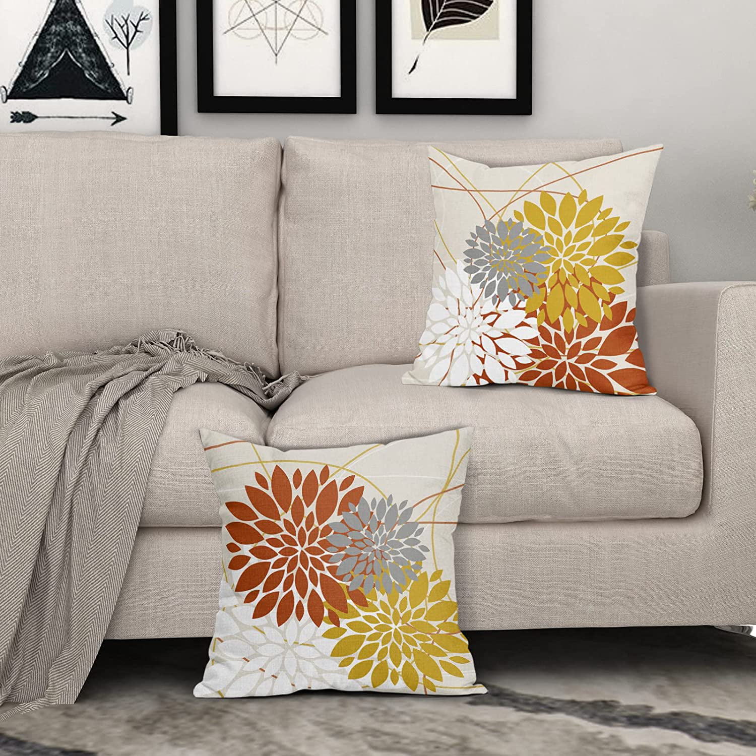 Autumn Colored Throw Pillow Covers on White Couch - Soul & Lane