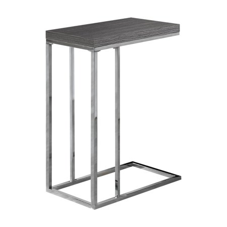 Grey C-Shaped End Table with Chrome Metal Base Versatile Compact Accent Table for Living Room, Bedroom, or Office