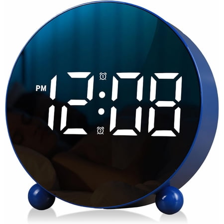Qczoyp Digital Alarm Clock, Round LED Display Alarm Clock, Small Digital Clock with Double Bell, 3 Adjustable Brightness Levels, Silent Desk Clock, Loud Bell Bedside Alarm Clocks for Bedroom Office