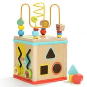 Wooden Activity Cube-Bead Maze Shape Sorter Gift for baby