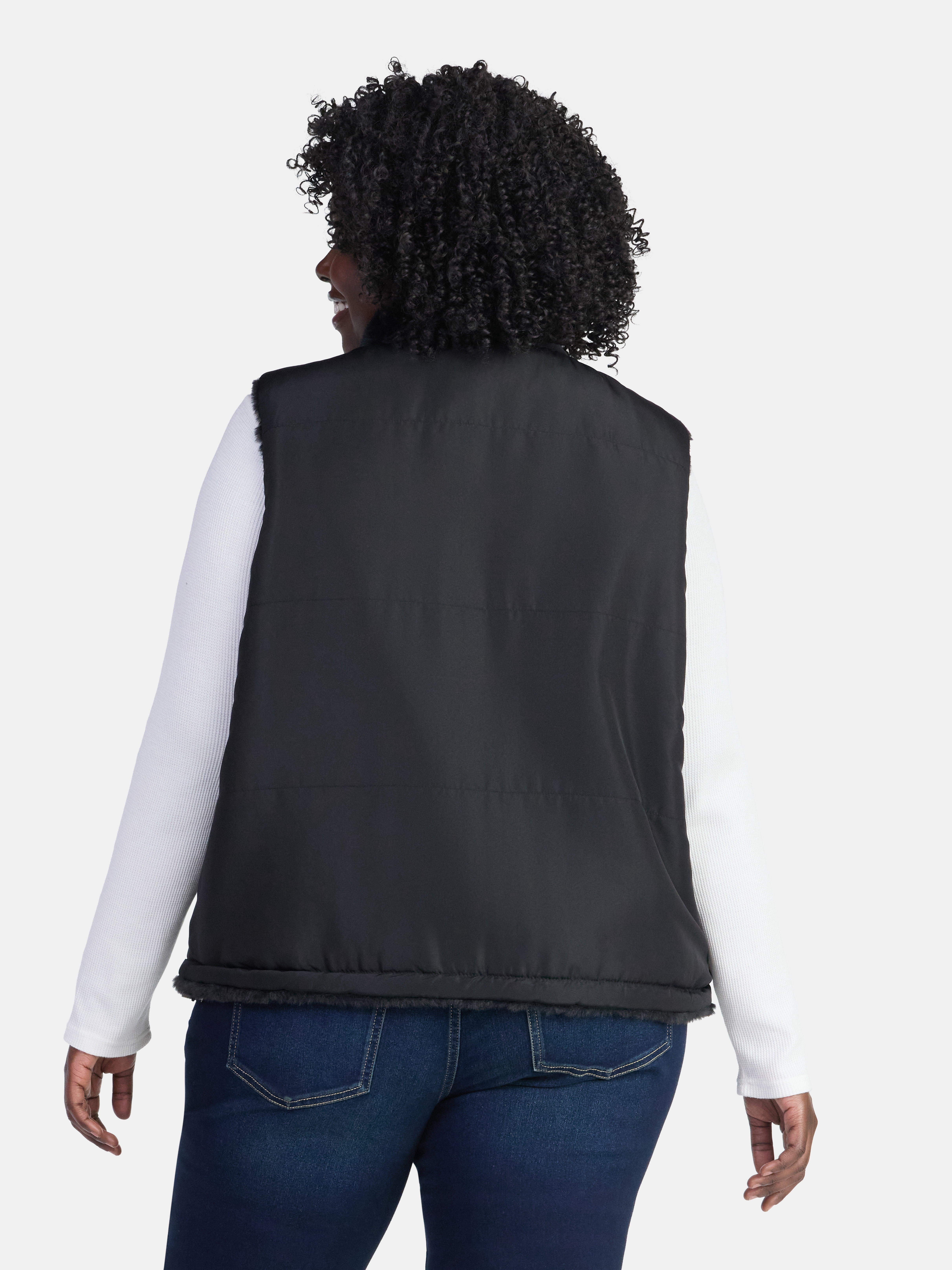 Time and Tru Women's and Women's Plus Faux Fur Reversible Vest, Sizes XS-2X