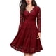 thumbnail image 2 of SAYOO Vestido floral de encaje femenino, falda de manga larga sólida con cuello en forma de V y cintura alta SAYOO  moda, 2 of 6