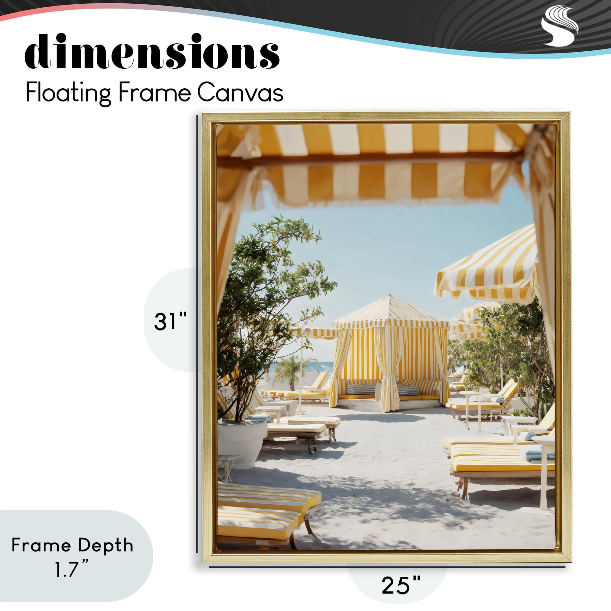 Stupell Industries Yellow Striped Beach Cabanas Gold Framed Floater Canvas Wall Art, design by Franklyn Gregory