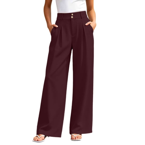 MYAOYINo Boundaries Womens Loose Fit Wide Leg Pants High Waist Double Button Front Pleats