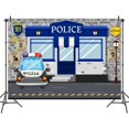 thumbnail image 2 of 10 x 8 ft Police Theme Happy Birthday Party Decoration Backdrop Police Large Police Booth Car Banner Background Kids Boys Birthday Baby Shower Party Wall Supplies Props, 2 of 5
