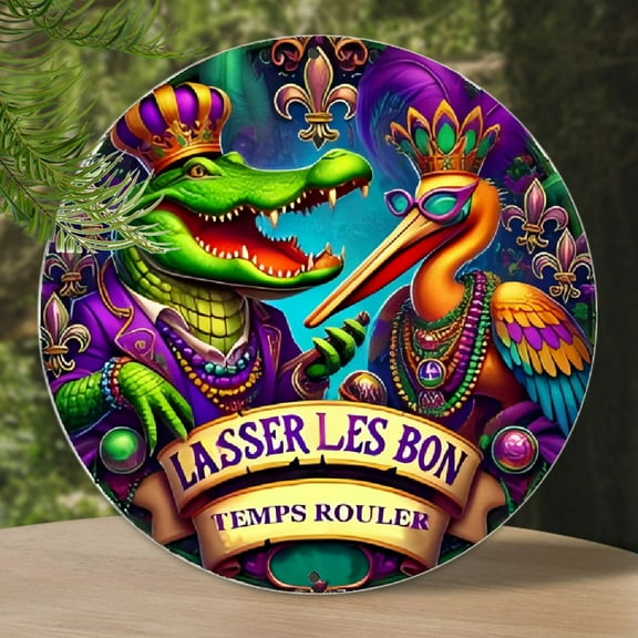 1pc Mardi Gras Aluminum Sign - 8x8 Inch Round Fun Wall Decor - For Office, Cafe, Home, Restaurant, Bar, Garage - Unique Vintage Gift Idea for Festive Occasions