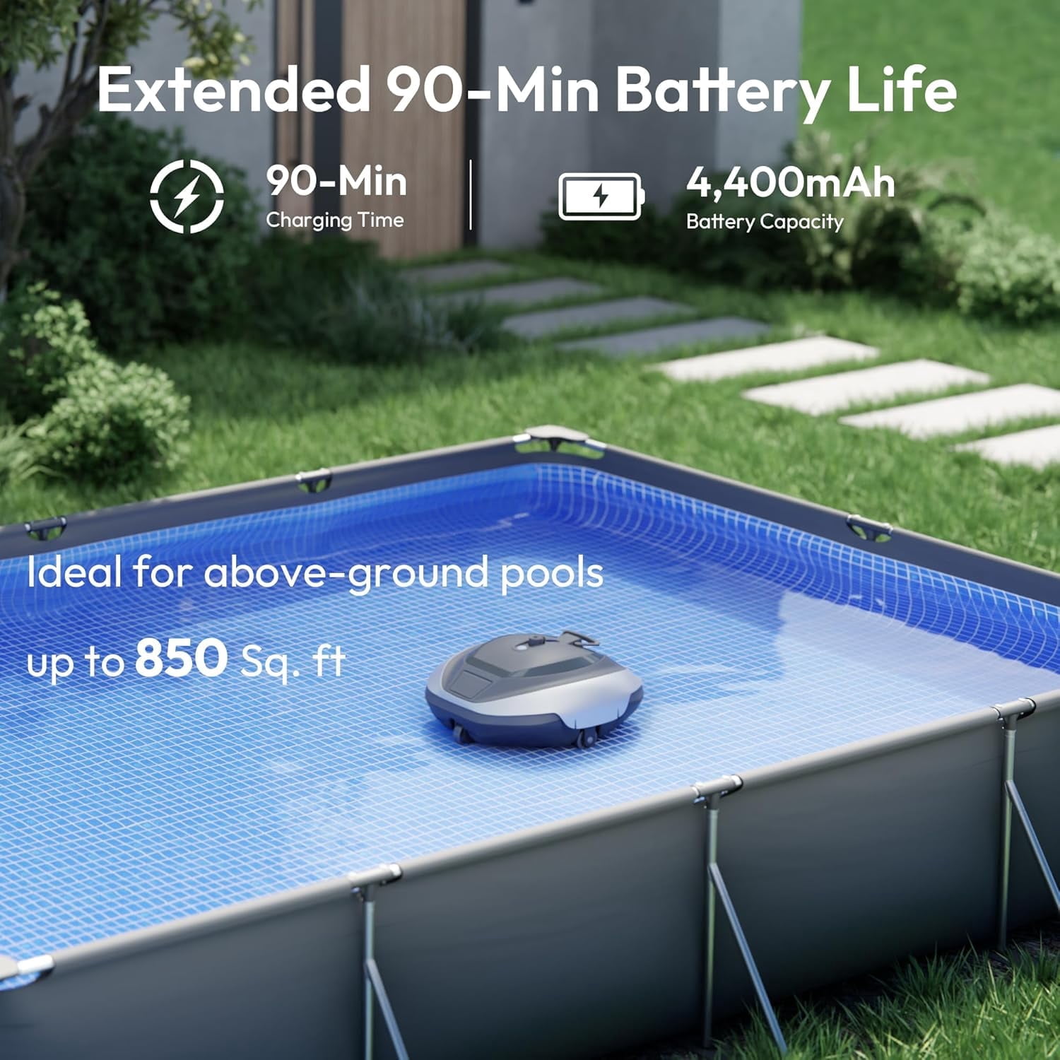 Bubot 320P Cordless Robotic Pool Vacuum, Hydro Dynamic Design with DirtLock 2.0 & Superior Suction, Auto-Parking, High Efficiency for Above-Ground Pools