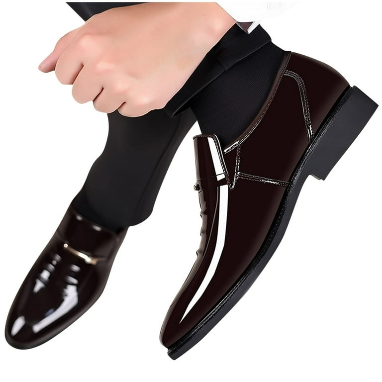 RUIYANQI Men's Dress Patent Leather Loafers,Stylish Strap & Polished Finish,Ideal for Professional and Formal Events Brown Women Sandal, Size: 46 (
