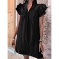 thumbnail image 4 of Women's Short Sleeve Tiered Mini Neck Sun Sundress Dress for Casual Beach Black XXL, 4 of 7