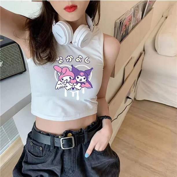 Sanrio Kuromi Suspensory dibujos animados japoneses Pure Desire Ins camiseta sin mangas de moda Y2K Spicy Girls sujetador corto personalizado con almohadillas para el pecho