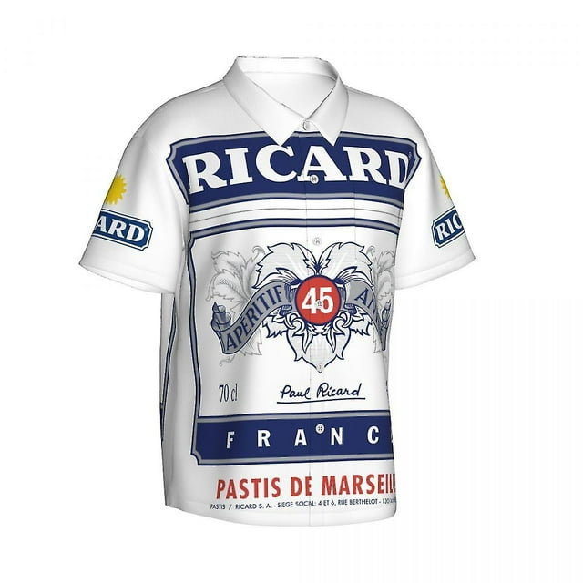 France Pastis Apéritif Ricard Chemise de Plage Été Ricards Chemise Aloha Hommes Tenues de Vacances Vêtements-Week