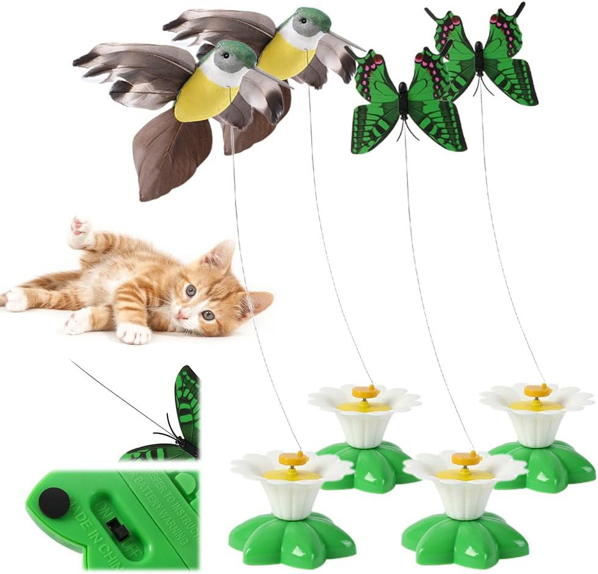 ABPETE Interactive Bird Toy for Cats, 360 Degree Rotatable Electric Flying Birds Cat Toy, Simulation Bird Interactive Toy for Cats Kitten Play Chase(4 PCS)