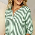 thumbnail image 6 of Sheghy Womens Tops V Neck Button Stripe 3/4 Sleeve Loose Casual Blouse Green M, 6 of 8