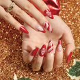 thumbnail image 1 of Uñas postizas navideñas MACHAO 24 piezas color rojo almendra autoadhesivas con patrón de copo de nieve, 1 of 5