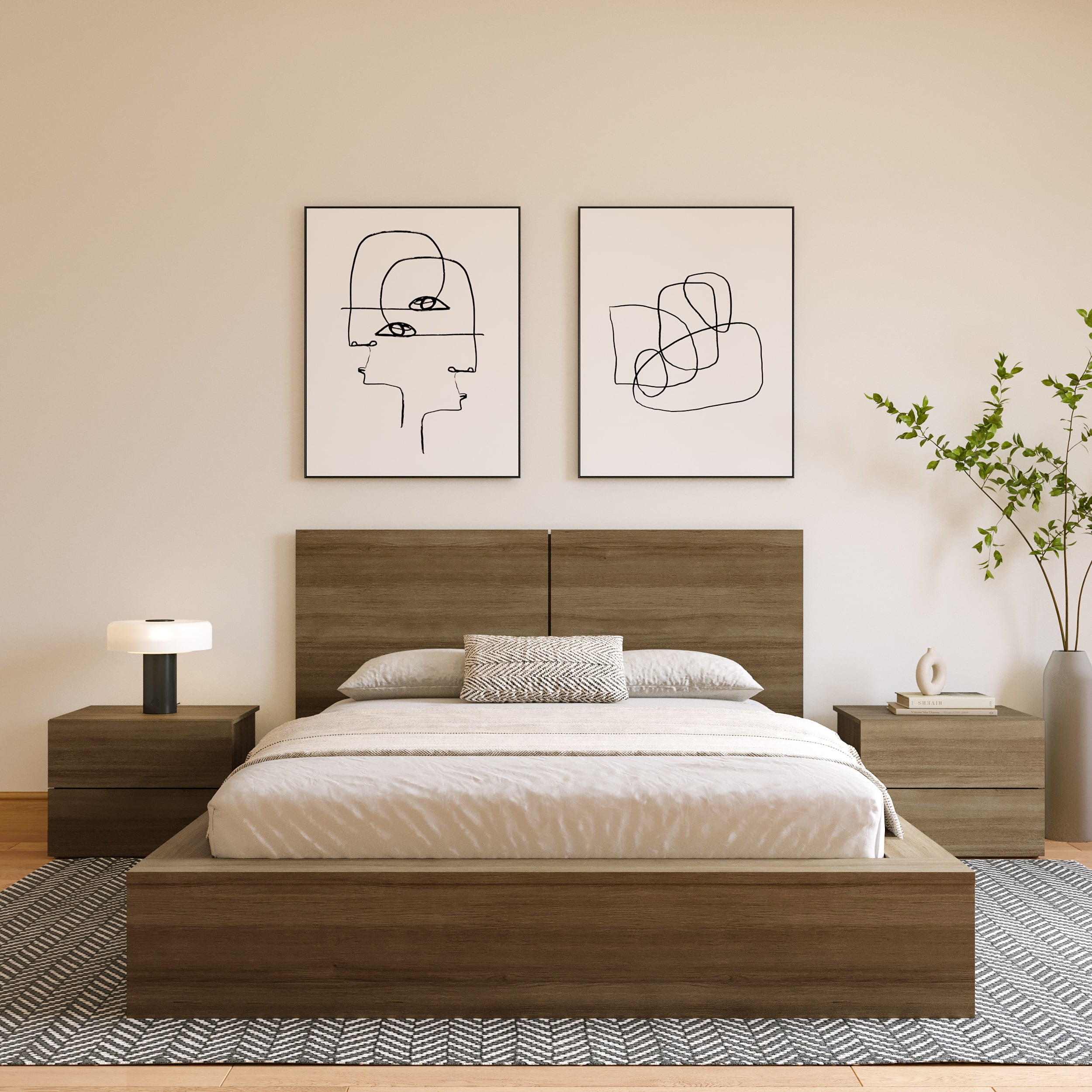 Nexera James Queen Size Panel Headboard, Brown Oak