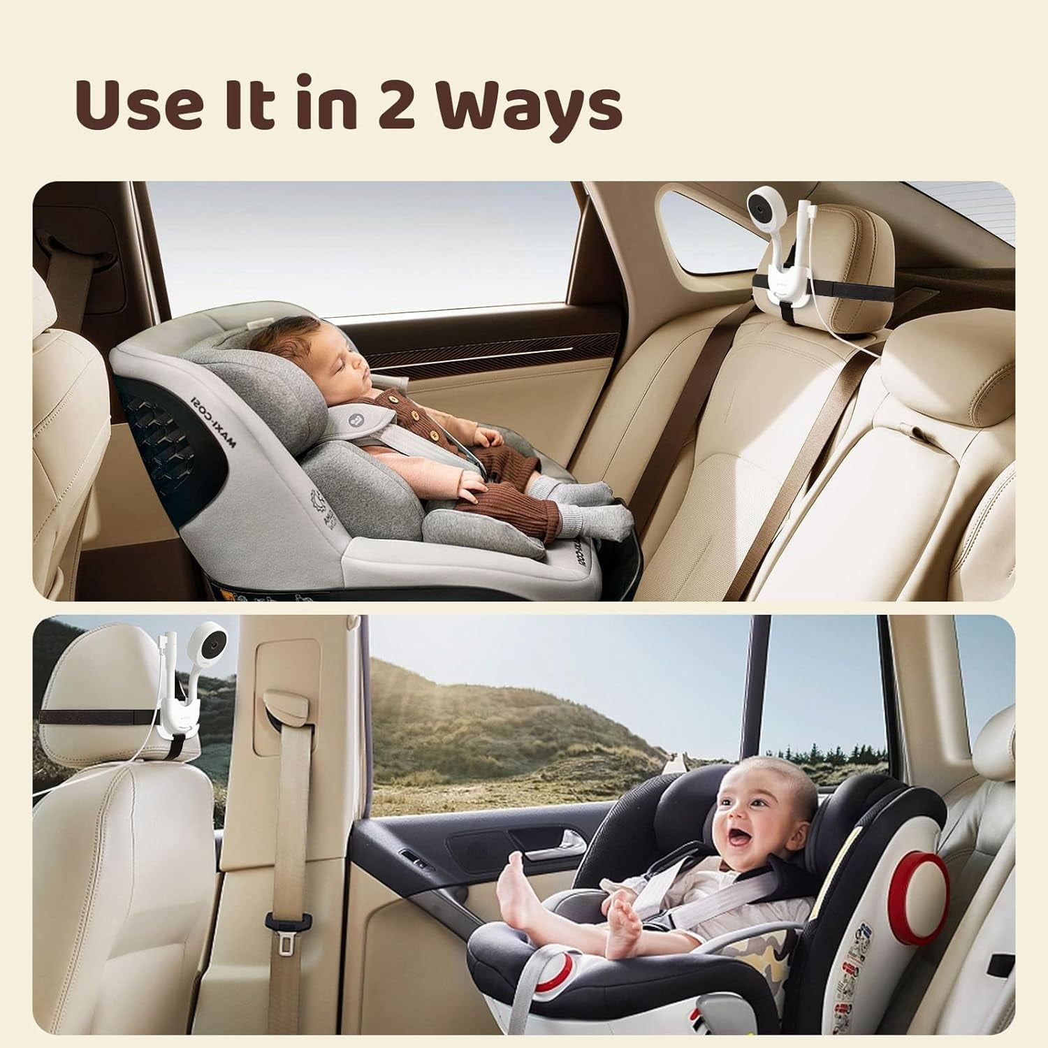 Netvue Peekababy Car Seat Accessories for Baby Monitor, Baby Monitor Car Mount and Baby Camera Car Mount Accessories Compatible with Netvue 3000mAh Baby Monitor