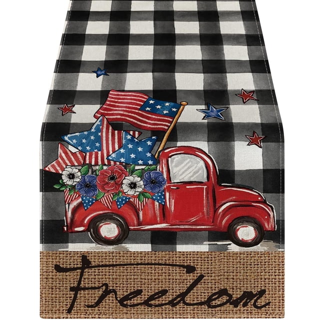 Birdeem New Independence Day Table Flag Patriotic Dwarf Truck Pattern Table Cloth Table Decoration Strip Scarf