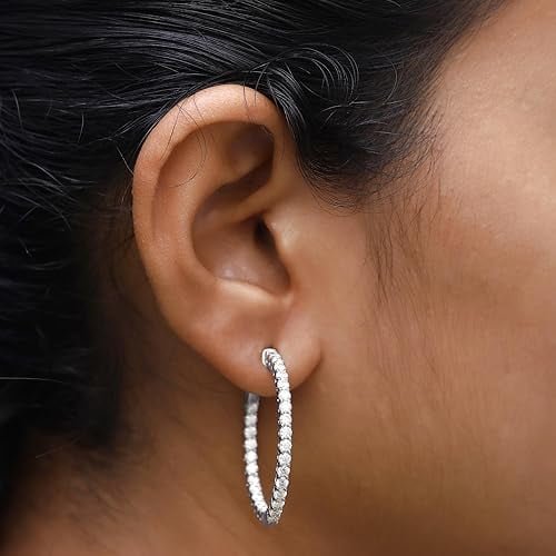 3 Ct Lab Created Round Diamond Inside Out Hoop Wedding Earrings for Women in 925 Sterling Silver