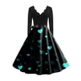 thumbnail image 5 of Valentine's Day Dresses for Women Long Sleev Vintage Love Heart Print V-Neck A-Line Cocktail Party Dress with Belt Blue 3XL, 5 of 5