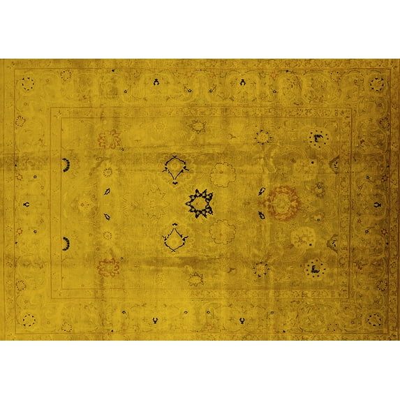 Ahgly Company Indoor Rectangle Oriental Yellow Industrial Area Rugs, 7' x 9'