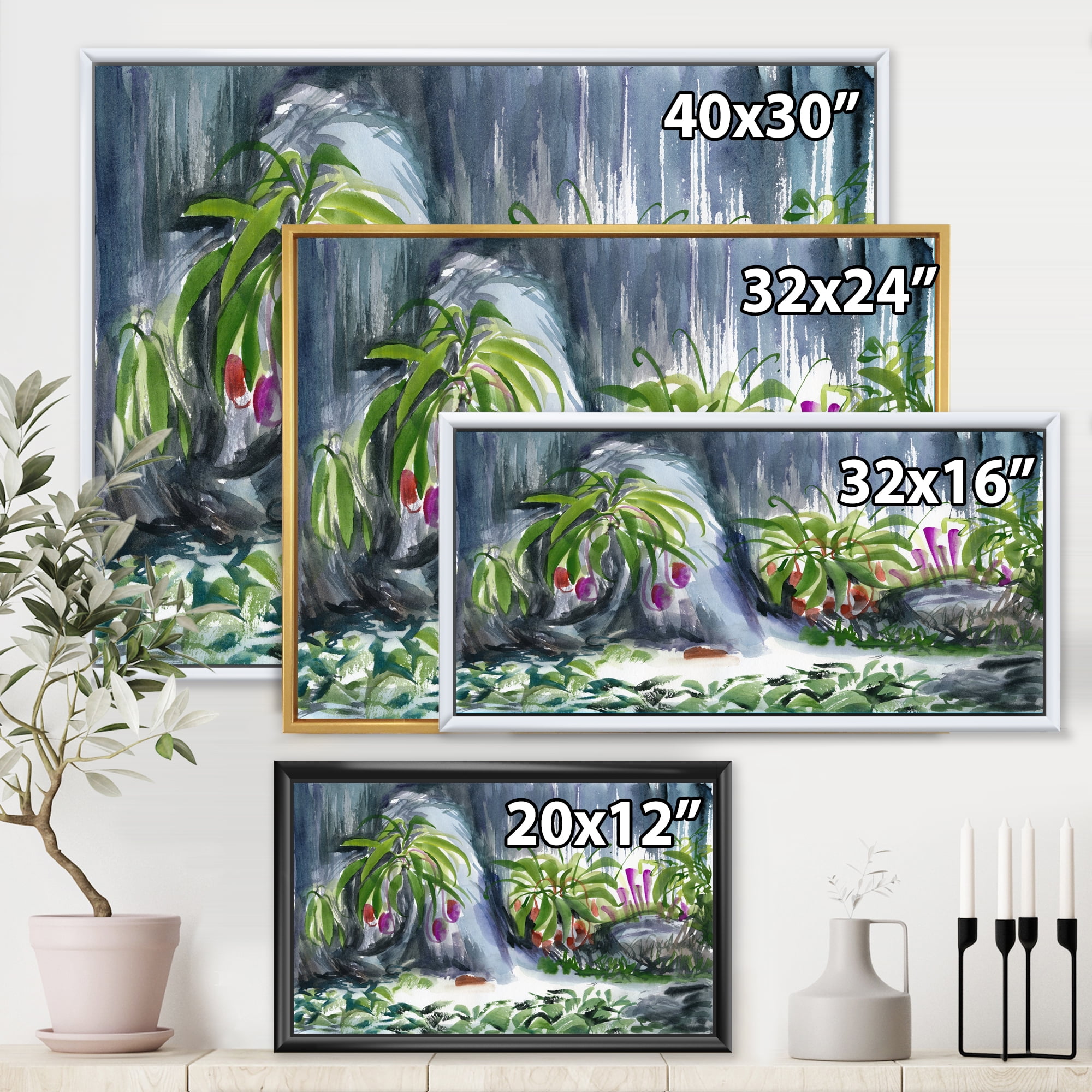 Designart 'Abstract Tropical Plants Oasis' Farmhouse Framed Canvas Wall Art Print