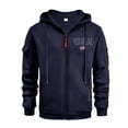 thumbnail image 2 of Men's Flag Print Zip Up Hoodie with Arm Pocket, Casual Cardigan Style Sweatshirt, Large Size Fleece Jacket for Memorial Day, Christmas, Outdoor and Lounge,Navy,2XL, 2 of 5