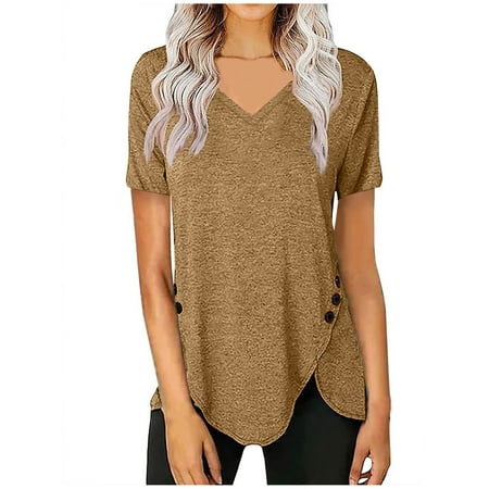 

Tank Top for Women Nursing Tops Trendy Women Summer Casual Buttons V-Neck Short Sleeve Pullove Solid Blouse Tank Tops on Clearance Womens Blouses and Tops Dressy Off-White M