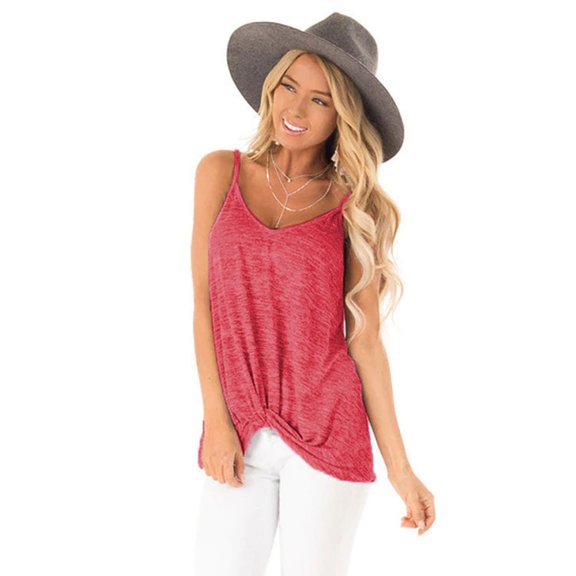 successthop Cami Tank Tops for Women Summer Tunic Solid Twist Knot Front Shirts Spaghetti Strap Sleeveless Tees Blouse V Neck Tshirts Loose Fit Pullovers Clothes