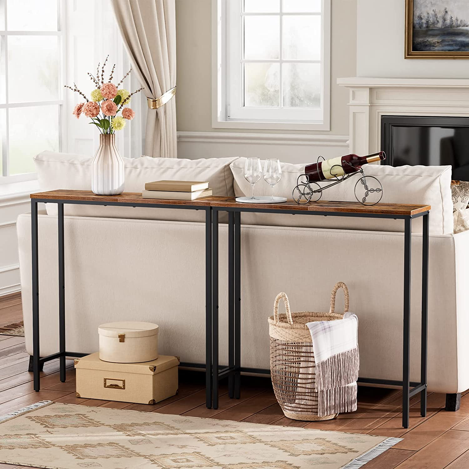 HOOBRO 29.5" Wooden Narrow Console Table Sofa Table Entryway Living Room Rustic Brown BF75XG01