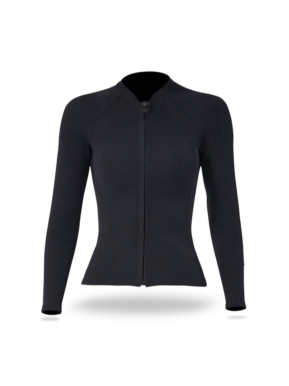 2mm Neoprene Women Wetsuit Top Long Sleeve Front Zipper Diving Jacket Surfing Thermal Coat 2XL-female-m
