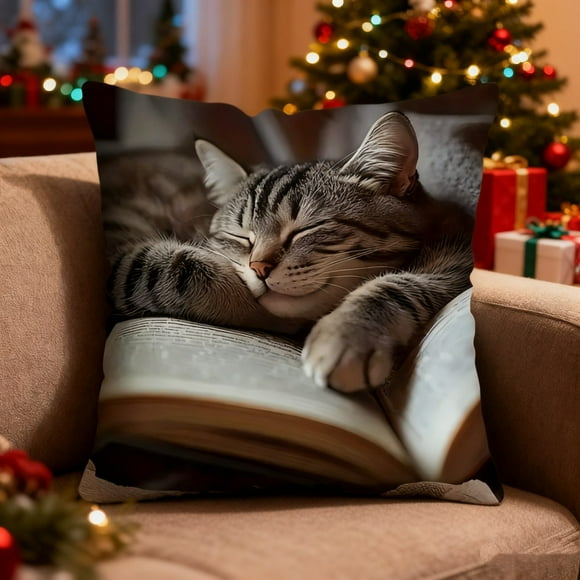 Rewenti Cute Sleeping Cats And Book Pillowcase Short Pile Living Room Sofa Pillowcase Soft Cushion Cover