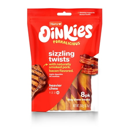 UPC: 0032700153762 | Hartz Oinkies Rawhide-Free Bacon Wrapped Smoked Pig Skin Twists Dog Treats 8.7oz (8 Count)