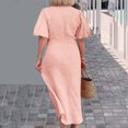 thumbnail image 7 of SEMPAI Summer Dresses Womens Summer Dresses Short Sleeve V-Neck Solid Mid-Length Sundresses Comfy for Dressy Women's Plus Dresses Up to 60% Off, 7 of 7