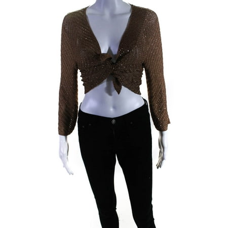 

Pre-owned|Bergdorf Goodman Carmen Marc Valvo Collection Womens Bead Cardigan Brown Size L