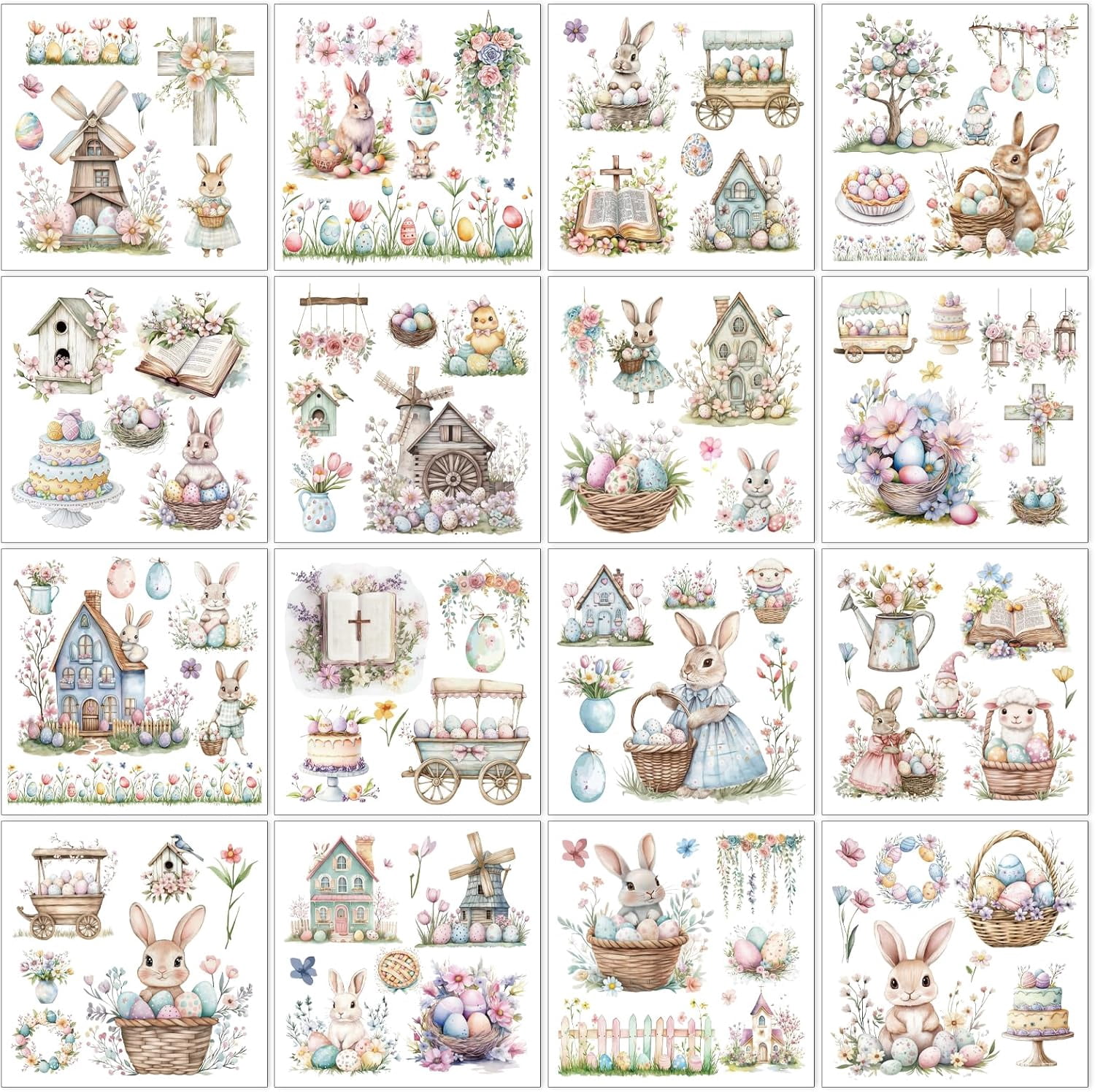 Easter Rub on Transfers for Crafts - 18 Pcs Bunny Gnome Rub on Transfers for Furniture Rabbit Egg Transfer Decals for Wood DIY Glass Home Decor 5.9x5.9 Inch