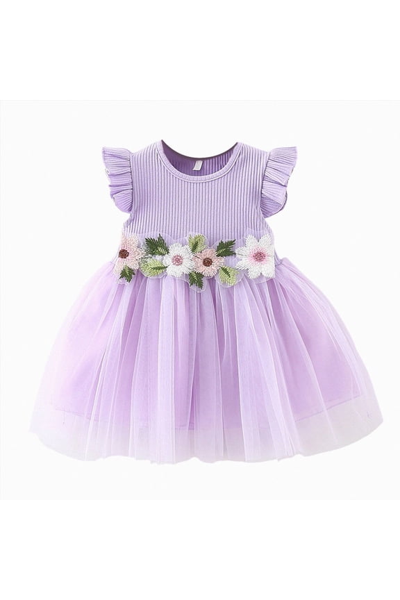 Baby Toddler Girl Ruffle Tutu Dress Sleeveless Ribbed Tulle Knit Top Birthday Princess Outfit Purple for Size 18-24 Months